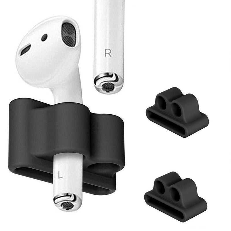 FINENIC Airpods Watch Band Holder, Shock Resistant Silicone Holder, Portable Anti-Lost Airpods Accessory, Compatible for Apple Airpod 1/2 (Black + Black)ã€2 Packã€‘ - Image 1
